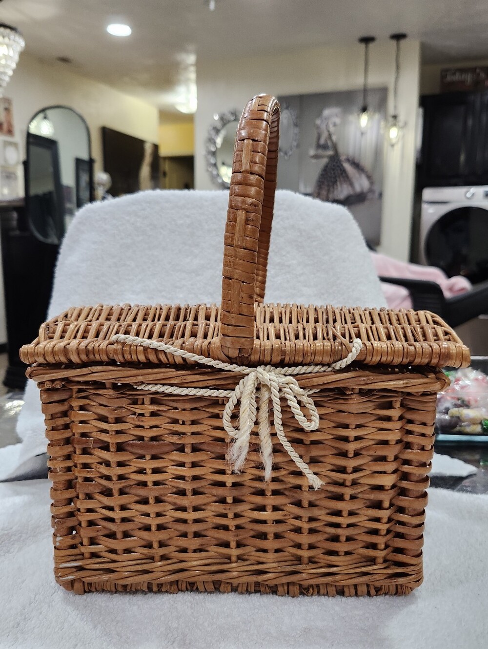 Vintage Wicker or Rattan Basket with Handle